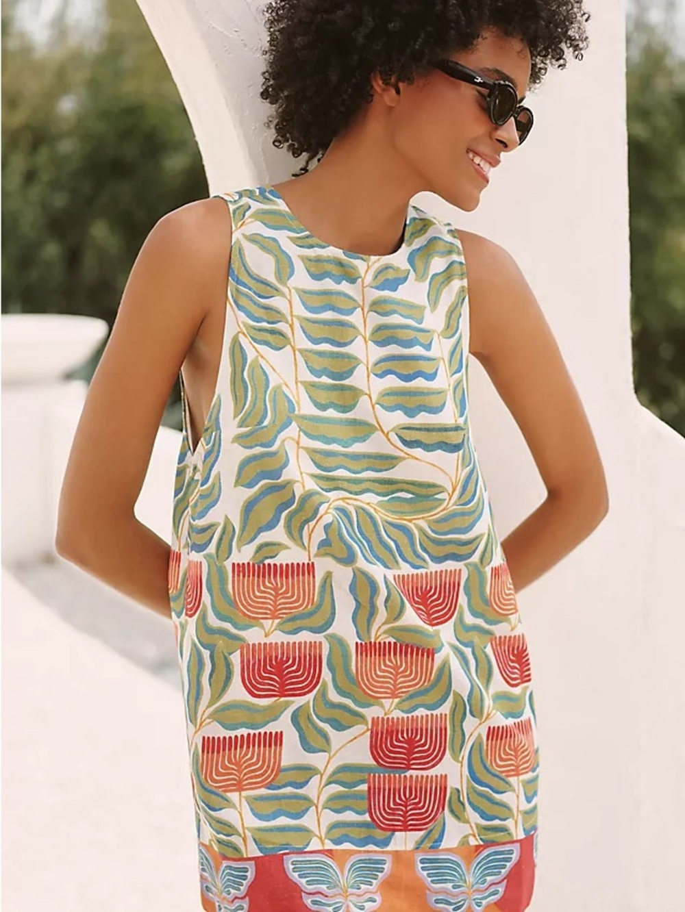 Anthropologie Celandine Cream Mini Dress with Red & Green Botanical Print